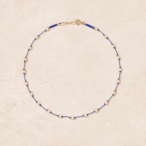 Fashion Collier Lotus bleu Perles d'eau douce Femme Colliers