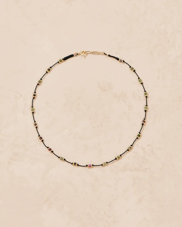 New Collier Lotus noir zoïsite Femme Colliers