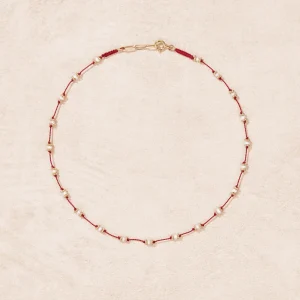 Hot Collier Lotus rouge Perles d'eau douce Femme Colliers