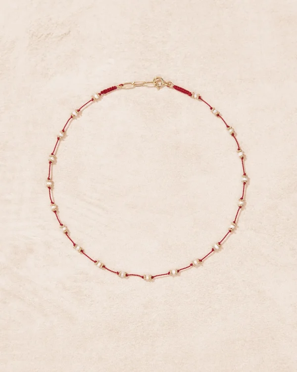 Hot Collier Lotus rouge Perles d'eau douce Femme Colliers