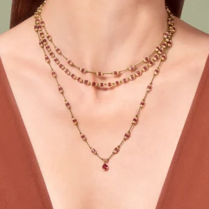 Clearance Collier Peony Grenat Femme Colliers
