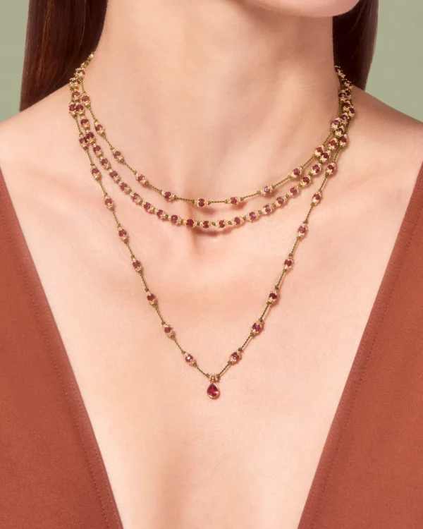 Clearance Collier Peony Grenat Femme Colliers